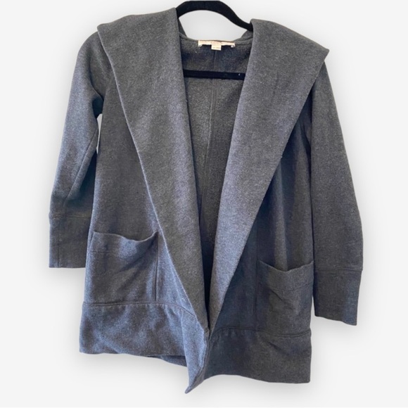 LOFT Hooded Sweatshirt Cardigan, Dark Grey (XXSP) - Picture 1 of 5